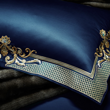 Load image into Gallery viewer, Cleopatra Dark Blue Luxury Egyptian Cotton Duvet Cover Set
