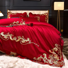 Load image into Gallery viewer, Miriam Red Embroidered Cotton Duvet Cover Set
