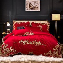Load image into Gallery viewer, Miriam Red Embroidered Cotton Duvet Cover Set
