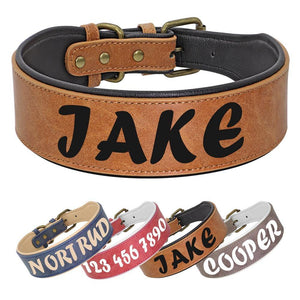 Personalized Large Wide Leather Custom Print Dog Collar