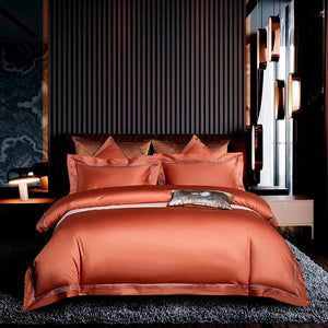 Leila Orange Embroidered Edge Egyptian Cotton Duvet Cover Set