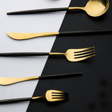 Charger l&#39;image dans la galerie, Arya Black Gold Cutlery Set
