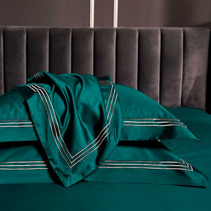 Leila Green Embroidered Edge Egyptian Cotton Duvet Cover Set