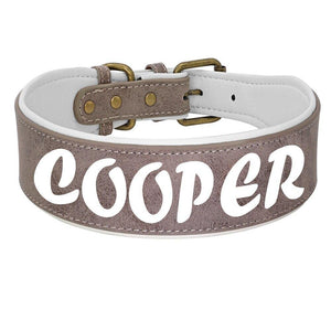 Personalized Large Wide Leather Custom Print Dog Collar