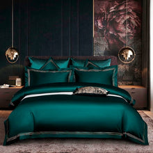 Load image into Gallery viewer, Leila Green Embroidered Edge Egyptian Cotton Duvet Cover Set

