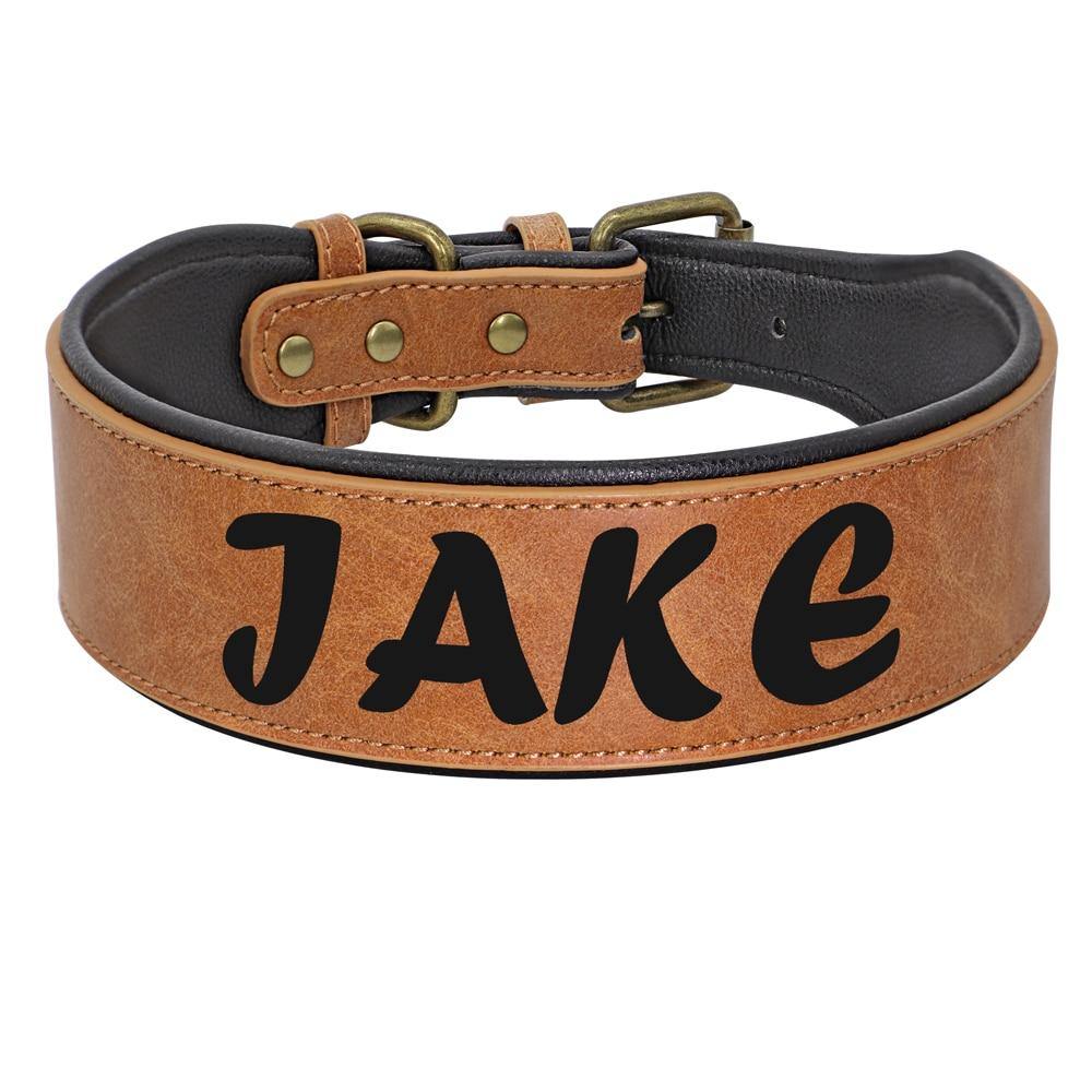 Personalized Large Wide Leather Custom Print Dog Collar