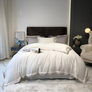 Scarlett Modern Threadwork Border Egyptian Cotton Duvet Cover Set