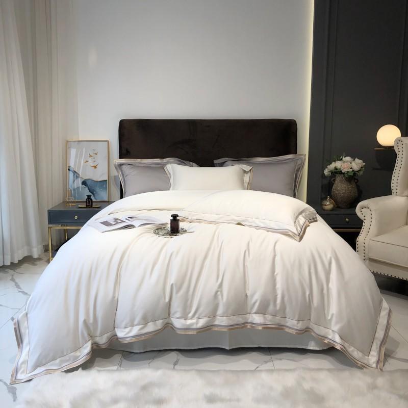 Scarlett Modern Threadwork Border Egyptian Cotton Duvet Cover Set