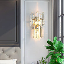 Charger l&#39;image dans la galerie, Clare Art Deco Iron And Crystal Wall Lamp
