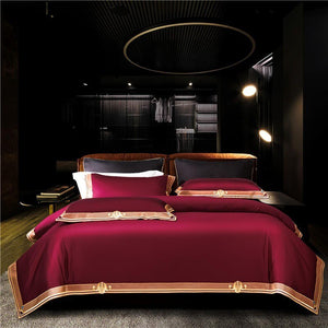 Anahi Embroidered Motif Border Egyptian Cotton Duvet Cover Set