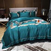 Charger l&#39;image dans la galerie, Emer Gold Embroidered Panel Egyptian Cotton Duvet Cover Set

