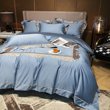 Charger l&#39;image dans la galerie, Emer Gold Embroidered Panel Egyptian Cotton Duvet Cover Set
