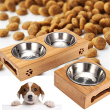 Load image into Gallery viewer, Stainless Steel Bamboo Dog Bowl
