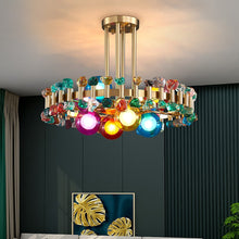 Charger l&#39;image dans la galerie, Bailey Colorful Gem And Crystal Two Tier Round Chandelier
