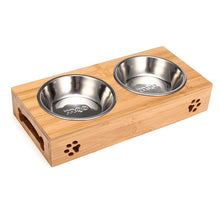 Load image into Gallery viewer, Stainless Steel Bamboo Dog Bowl
