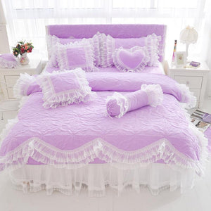 Amani Double-Layered Ruffled Cotton Lace Duvet Cover Set