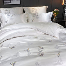 Load image into Gallery viewer, Mazeyna White Silver Silk Cotton Luxury Butterfly Duvet Cover set
