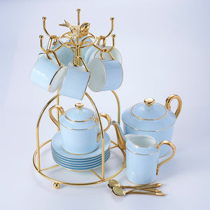 Madaluza Luxury Gold Blue Bone China Tea/Coffee Set