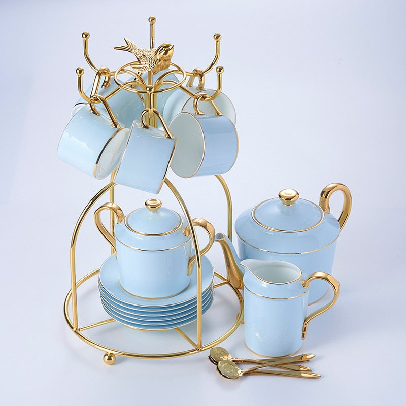 Madaluza Luxury Gold Blue Bone China Tea/Coffee Set