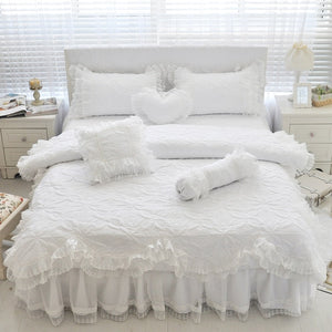 Amani Double-Layered Ruffled Cotton Lace Duvet Cover Set