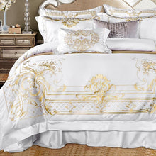 Load image into Gallery viewer, DeLuxxe White Egyptian Cotton Embroidery Duvet Cover Set
