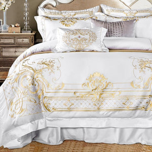 DeLuxxe White Egyptian Cotton Embroidery Duvet Cover Set