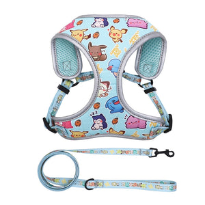 Reflective Anime Adjustable Blue Pikachu Cute Dog Harness and Leash