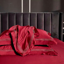 Load image into Gallery viewer, Leila Red Embroidered Edge Egyptian Cotton Duvet Cover Set
