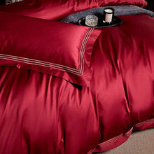Load image into Gallery viewer, Leila Red Embroidered Edge Egyptian Cotton Duvet Cover Set

