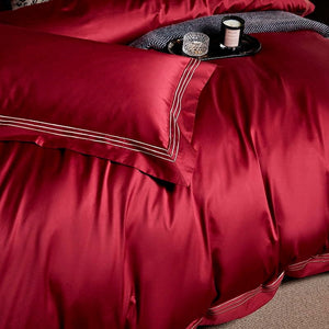 Leila Red Embroidered Edge Egyptian Cotton Duvet Cover Set