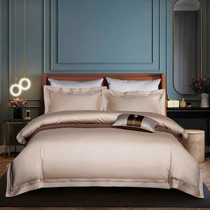 Leila Kilim Beige Embroidered Edge Egyptian Cotton Duvet Cover Set