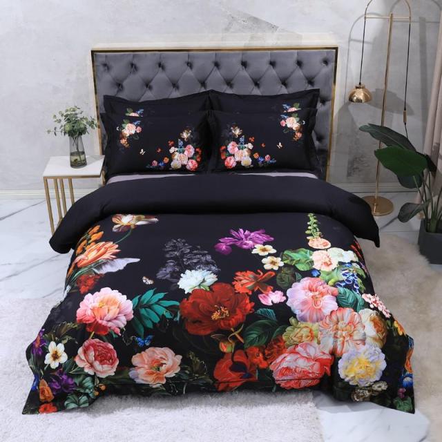 Aida Black Egyptian Cotton Duvet Cover Set