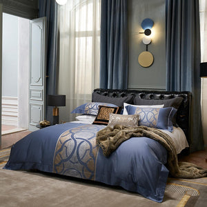 Astrid Space Blue Egyptian Cotton Duvet Cover Set