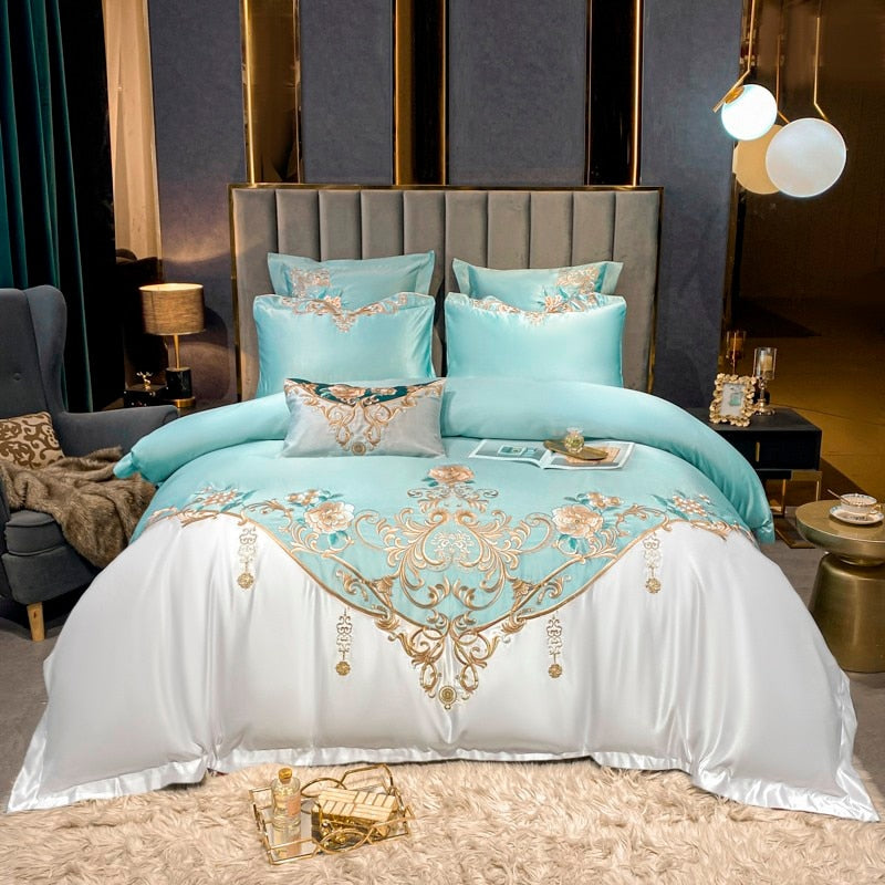 Domitia Flemish Sky Embroidery Egyptian Cotton Duvet Cover Set