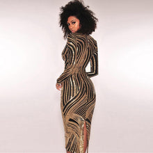 Charger l&#39;image dans la galerie, Tora Gold Sequin Bodycon V-Neck Dress - Abundance Boutique
