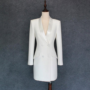 Double-Breasted Blazer Dress in White - Abundance Boutique