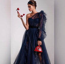 Load image into Gallery viewer, One-Shoulder Tulle Navy Gown with Ruffled Skirt - Abundance Boutique
