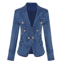 Load image into Gallery viewer, DOUBLE-BREASTED DENIM BLAZER - Abundance Boutique
