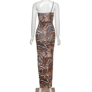 Tiger Print One Shoulder Maxi Dress - Abundance Boutique