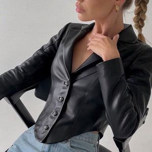 Priscilla PU Leather Crop Jacket - Abundance Boutique